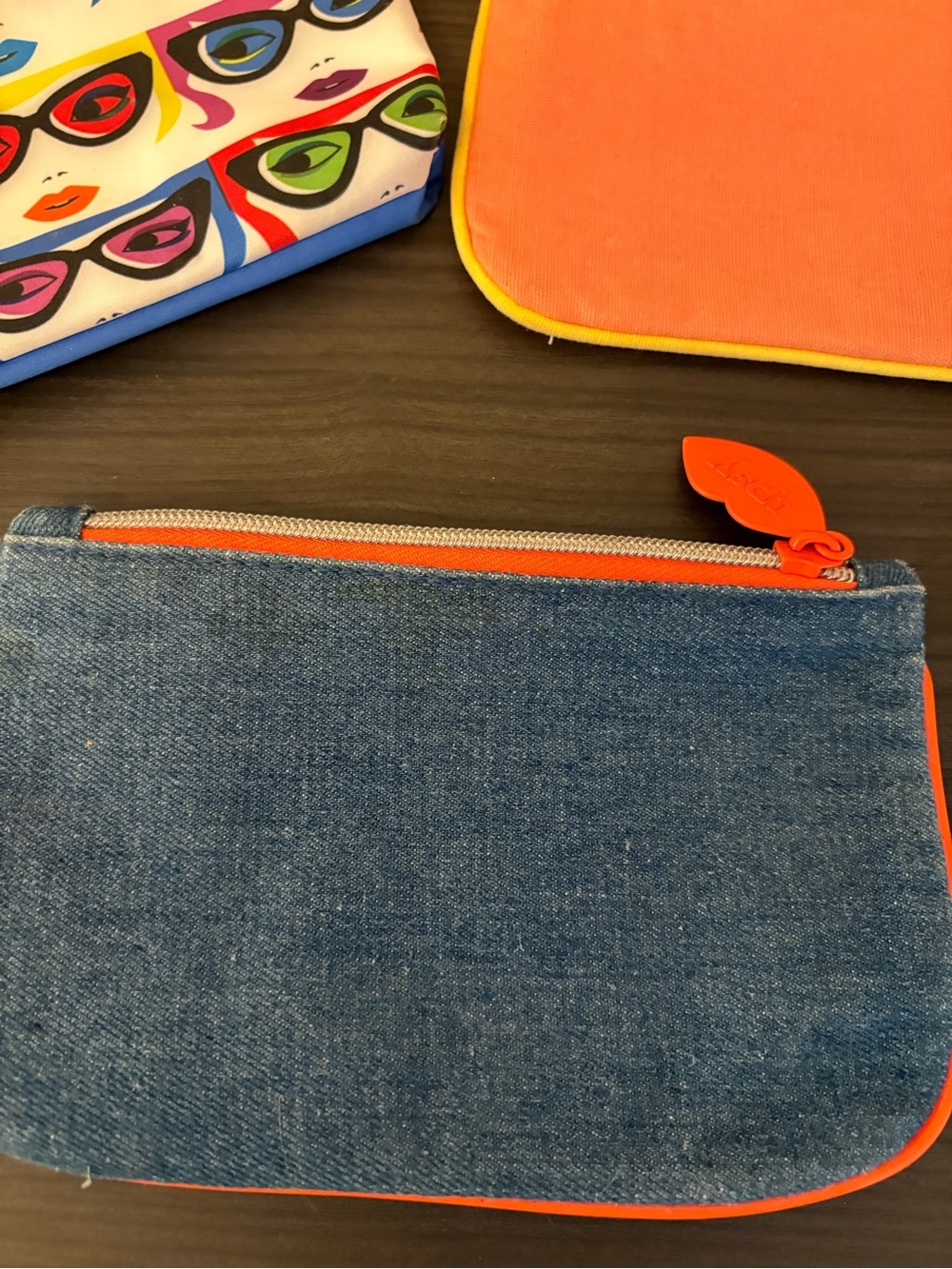 ipsy Multicolor Sunglasses Print, Orange, Denim Cosmetic Pouch Trio - Picture 3 of 6